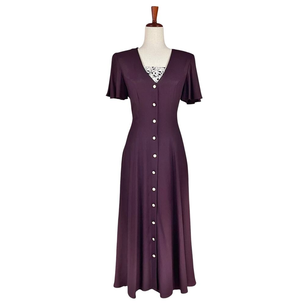 BE SMART Vintage 90s Made in USA Purple Button-Front Short-Sleeve Dress Size 7/8